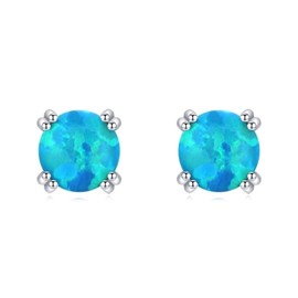 Bellitia Jewelry 925 Sterling Silver Gold-Plated / White Gold-Plated Small Round Blue Opal Stud Earrings for Mother's Day Valentine's Day Hypoallergenic Earrings for Women Ladies Girls 5 mm, Sterling