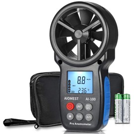 Wind Gauge Digital Anemometer, AIOMEST Hand Wind Meter AI-100 Wind Speed Measuring 90 km/h, Test Air Temperature ℃/℉, Wind Speed Meter for VMC Ventilation System, Air Measurement, Hunting, Windsurfing