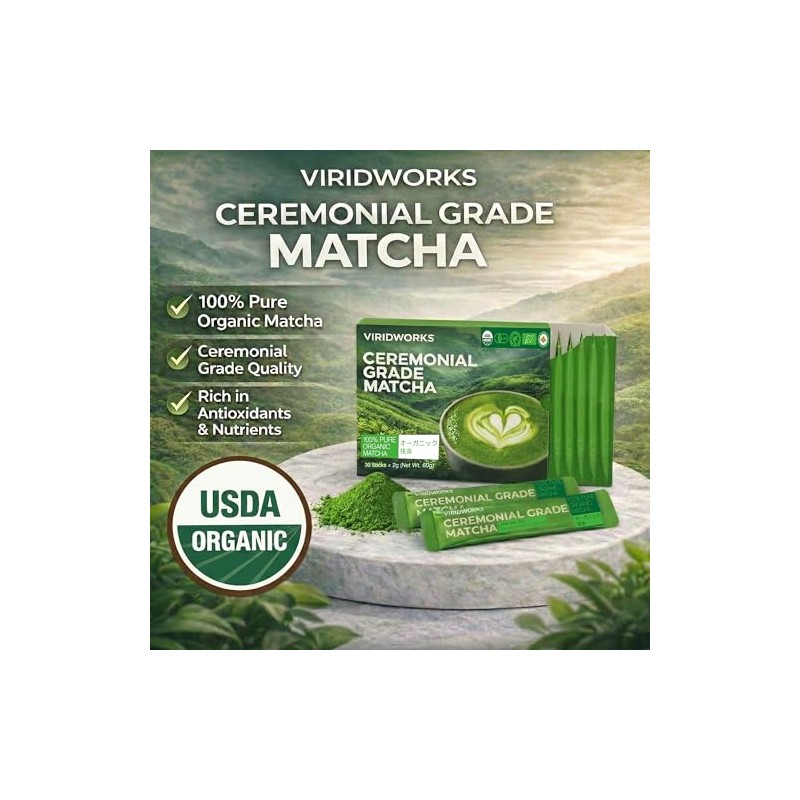 ViridWorks Organic Matcha Single Serve Sticks - 30 Pack