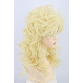 LeMarnia Women's Golden Yellow Fluffy Long Curly Wig Rock Singer Wig Halloween Party Costume Wigs