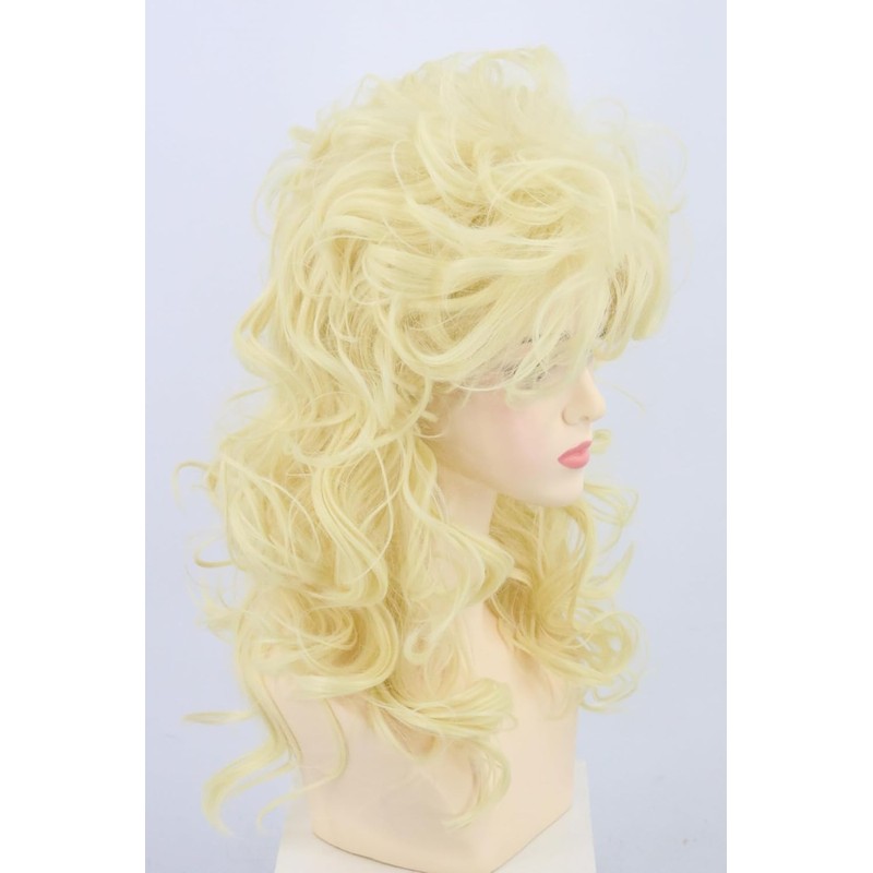 LeMarnia Women's Golden Yellow Fluffy Long Curly Wig Rock Singer