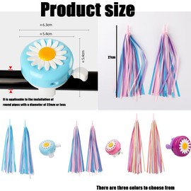 Bike Bell for Kids & Handlebar Streamers - 1 Pack Flower Bicycle Bell & 2 Pack Colorful Tassels, Children's Bike/Scooter Accessories,Purple