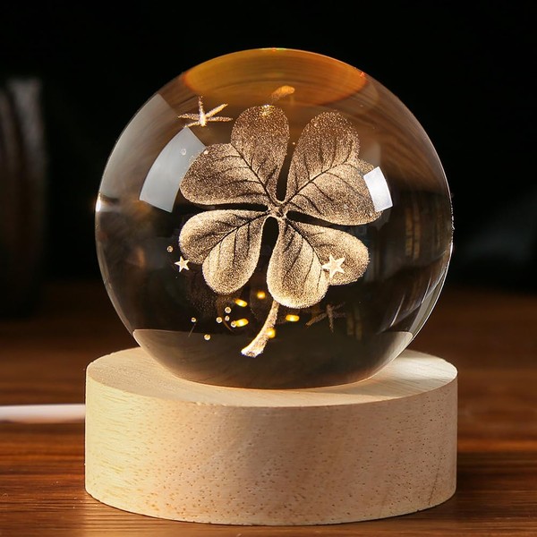 IFOLAINA IFOLAINA 3D Four-Leaf Clover Crystal Ball 60mm Good Luck