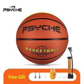 PSYCHE Basketball 29.5"28.5" 27.5" 22.5"  With Free Needle and Pump, Original Classic Rubber Indoor Outdoor Sports Ball:_Orange_Size 5 (6-10 years old)
