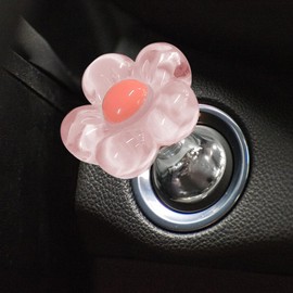 HQRNYP Car One-Touch Start Button, Push Start Button Cover, Flower Shaped Car Engine Key Ignition Starter Protector Sticker, Auto Interior Decor Ignition Protector Universal for Most Vehicles (Pink)