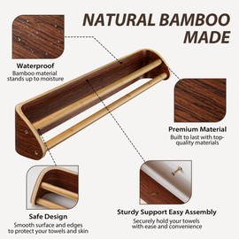 Solid Wood Bamboo Double Towel Bar - Double Towel Rack - Double Towel Bar for Bathroom Wall - Dual Towel Rack - Double Towel Racks for Bathroom - Water Resistant Bamboo Rods