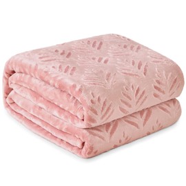 Exclusivo Mezcla Twin size Fleece Blanket for Bed, Super Soft and Warm Blankets for All Seasons, Plush Fuzzy Leaves Pattern Blanket, Pink Blanket, 150x200 CM
