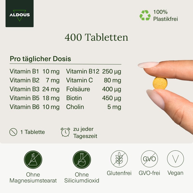 Vitamin B-Komplex + Vitamin C - 400 Tabletten - Über