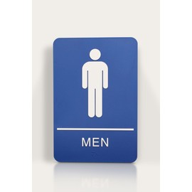 Headline Sign 5209 ADA Men's Restroom with Tactile Graphic, 6-Inch by 9-Inch, Blue/White