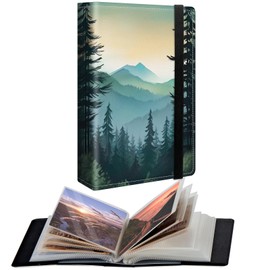 CGFGHHUY Small Photo Album 4x6 inch PU Leather Cover Photo Albums with 120 Photos Transparent Inner Pockets and Elastic Band Design Cute Photo Albums for Family Anniversary Wedding - Forest Mountain