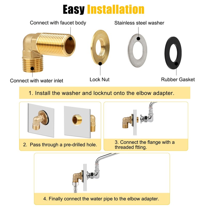 Installation Kit for Wall Mount Commercial Faucet, Brass 90 Degree