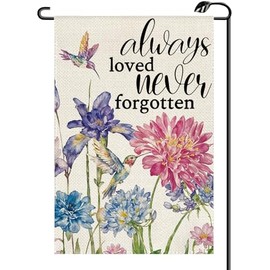 Spring Summer Always Loved Never Forgotten Memorial Garden Flag 12x18 Inch Vertical Double Sided Hummingbird Small Flags Farmhouse Outside Decoration For Yard (ONLY FLAG) CJ36