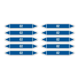 Stickers: 100 x 15 mm, Pack of 10 – Group 0 – Oxygen – Pipeline Marking – According to DIN 2403 – Language: German – O2