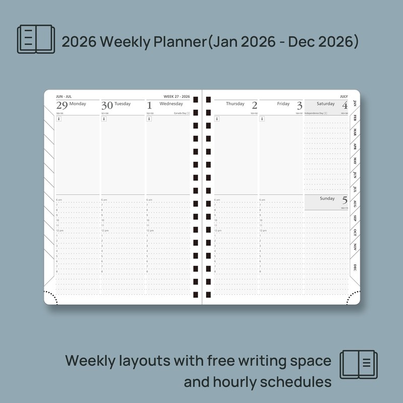 POPRUN 2026 Weekly Planner A5 (21.5 x 16 cm) Spiral