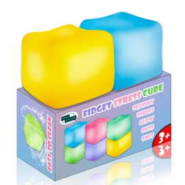 2Pcs Stress Cube Glow in The Dark Toys,Stress Balls for Adults Kids,Squishy Fidget Toys with Super Solid Squishy,Sensory Toy,Ice Cube Toy,High Density Squeeze Balls(Blue + Yellow)