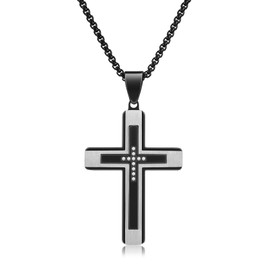 Jovivi Men's Stainless Steel Cross Pendant Chain with Zircon Cross Chain Religious Prayer Cross Pendant with 24 Inch Chain Amullet Jewellery for Men, Stainless Steel, Zircon