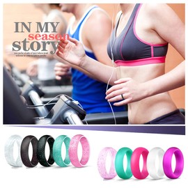 JewelryWe Pack of 10 Silicon Rings for Women Rubber Wedding Bands