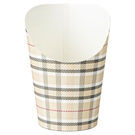 Restaurantware Bio Tek 12 Ounce French Fry Containers 100 Disposable Charcuterie Cups - Incline Design Round Plaid Paper French Fry Cups Stackable For Waffles Chips or Popcorn