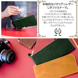 Dom Teporna Italy Two-Sided Zippered Wallet Genuine Leather Italian Leather Thin Long Wallet Large Capacity Thin Design L-Shape Zipper Men's & Women's Gift 6 Colors Total -