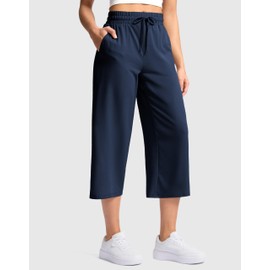 Soothfeel Women's Capri Pants Loose High Waisted Wide Leg Lightweight Travel Hiking Pants for Women Casual Summer with Pocket Navy XXL