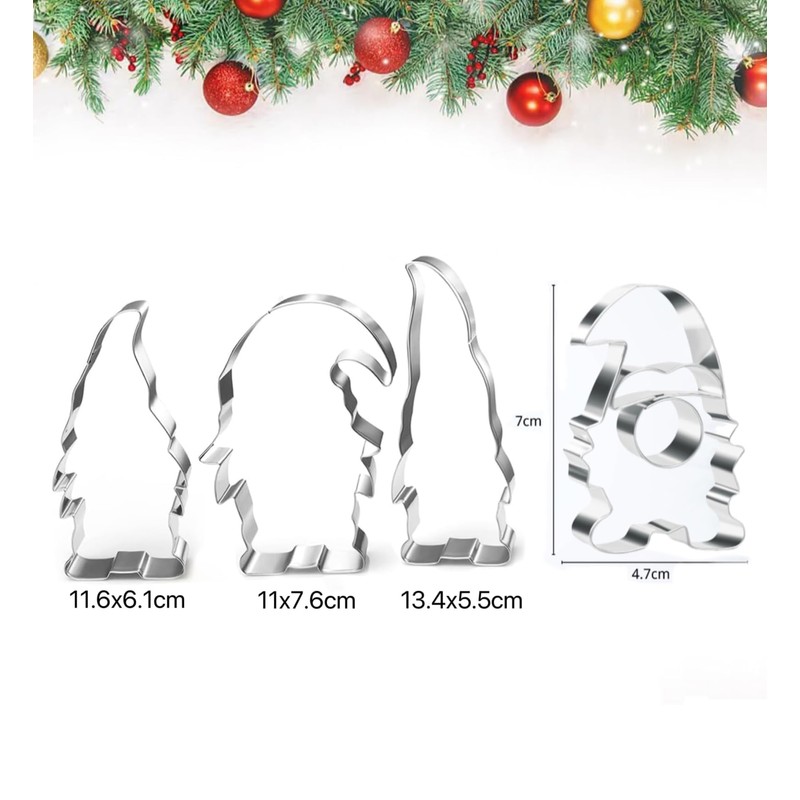 4 x Gnome Cookie Cutters, Christmas Cookie Cutters for Baking,