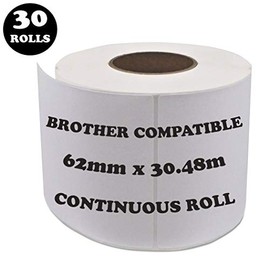 30 Rolls Brother Compatible DK 22205 62mm x 30.48m Postage Shipping Address Labels (Continuous Roll) DK22205