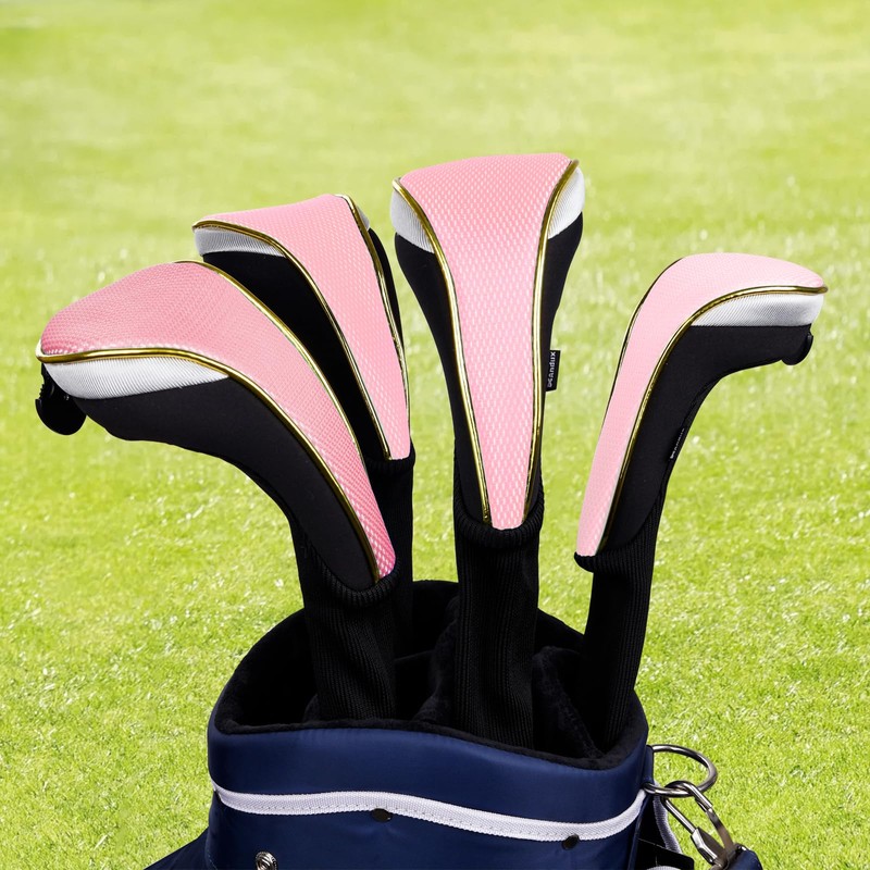 Andux 3Pcs/Set Long Neck Gold Golf Hybrids Club Head Covers