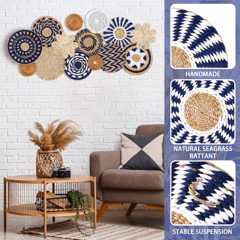 Xuhal 15 Pcs Boho Wall Basket Decor Handcrafted Seagrass Woven