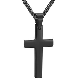 PROSTEEL Black Cross Necklace Antique Crucifix Pendant with Stainless Steel Chain Religious Jewelry Gifts Valentines Day