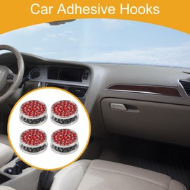 Partuto 4 Pcs Universal Car Storage Hooks for Every Car, SUV, Van, Truck Car Adhesive Hooks Sturdy Metal Rhinestone Red 0.91"x0.91"