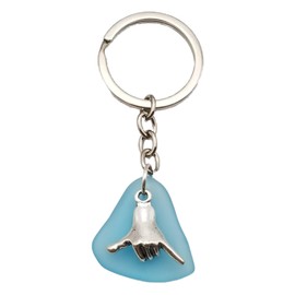 Yinahawaii Sea Glass Jewelry, Turquoise Bay Blue Sea Glass Keychain Gift, Unisex Gfit for Men or Women, Unique Gift with Shaka Charm from Hawaii and the Ocean, December Birhstone