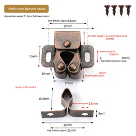 8 Pcs Closet Catches, Metal Door Latches for Cabinet Wardrobe Cupboard, Red Bronze