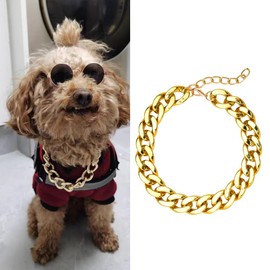 Dog Chain Necklace for Small Dogs Cat Chain Collars for Boy Girl Cats Cuban Link Dog Collar Choker Chain Adjustable Gold Chain Dog Collar Pet Cat Collar Chain Animal Dog Necklace Accessories