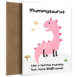 Mum Birthday Cards from Son or Daughter - Mummysaurus Card - Pink Dinosaur Bday Card for Mummy from Little Boy, Girl or Toddler. Perfect for Mummy, Mam, Mom
