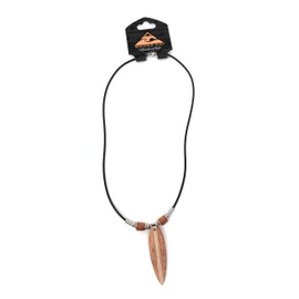 Mauna Kai Hawaiian Surfboard Hand Carved All Natural Coconut Wood 18” Black Rubber Cord Necklace -2” Pendant