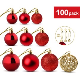 ilauke 100pcs Christmas Baubles Shatterproof Balls Christmas Tree Decoration Ornaments for Xmas Hanging Decorations (Red & Gold)