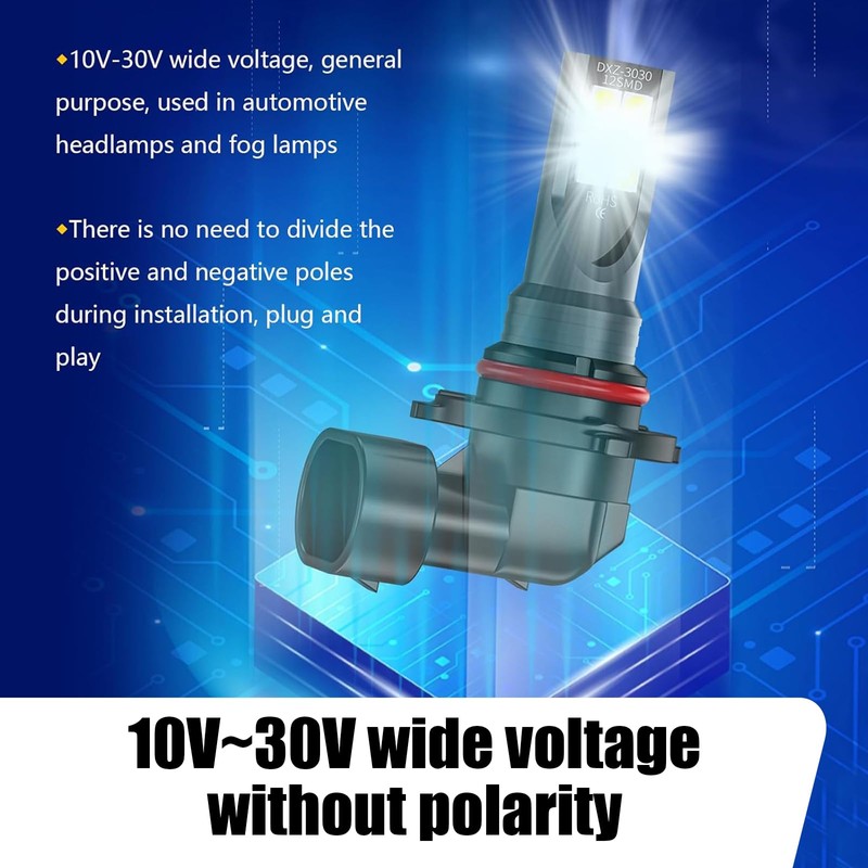 Nowkont Pack-2 Car 9005 LED Fog Light Bulb, 1500LM 3030-12SMD