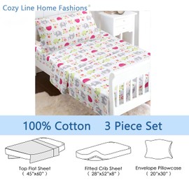 Danica 3-Piece 100% Cotton Toddler Sheet Set for Boys & Girls, Includes Top Sheet, Fitted Sheet, Standard Pillow Case (Turtle & Elephant)