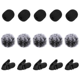 15Pcs Mic Cover Foam Compatible, Mini Wireless Furry Windscreen Set for Lavalier Wind Muff Foam Cover with Clip Reduce Plosive and Better Highlight Vocals Pop Filter Washable Windproof Wind Screen