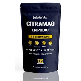 Salud&Vida Citrato de Magnesio en Polvo | 500 mg de Magnesio + 370 mg de Colágeno Hidrolizado Por Porción | Apoyo Nutricional para el Bienestar Diario | 500 Gramos (135 Porciones)