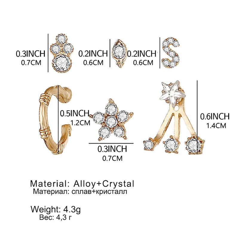 Cimenexe Bohemian Crystal Star Jacket Earrings Cz Flower Stud Earrings