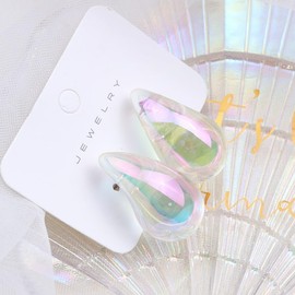 QLUYCKW 14K Gold Plated Teardrop Chunky Hoop Earrings for Women Waterdrop Gold Earrings Lightweight Teardrop Gold Big Earrings Geometric High Polished Statement Hoop Earrings Fashion Jewelry Gift (Transparent)