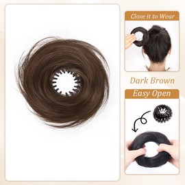 Hair Bun Extension Synthetic Straight Neat Donut Updo Stretchy Ring Claw Clip Fluffy Chignons Scrunchies Ponytail Hairpiece (Light Brown)