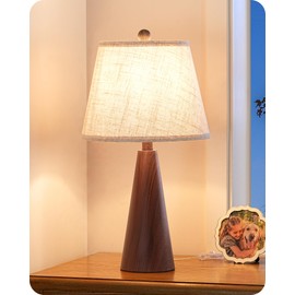 EDISHINE 21.85" Boho Table Lamp, Farmhouse Bedside Lamp, Water Transfer Red Wood Grain Metal Base, Beige Linen Shade, Rustic Nightstand Light for Living Room, Bedroom, Office, E26 Base