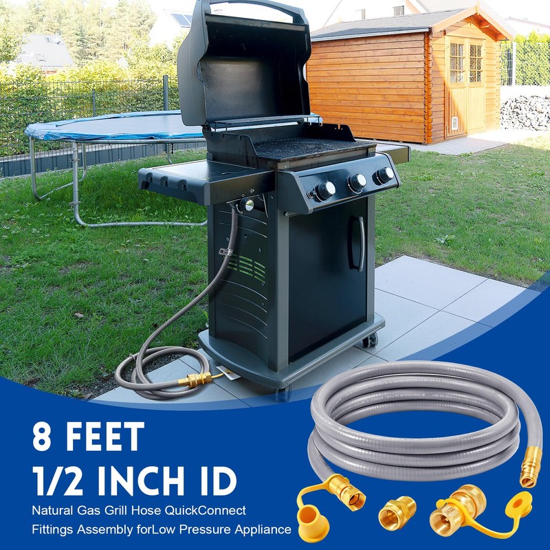 GasSaf 8 FT 1/2" ID Natural Gas Hose with Quick