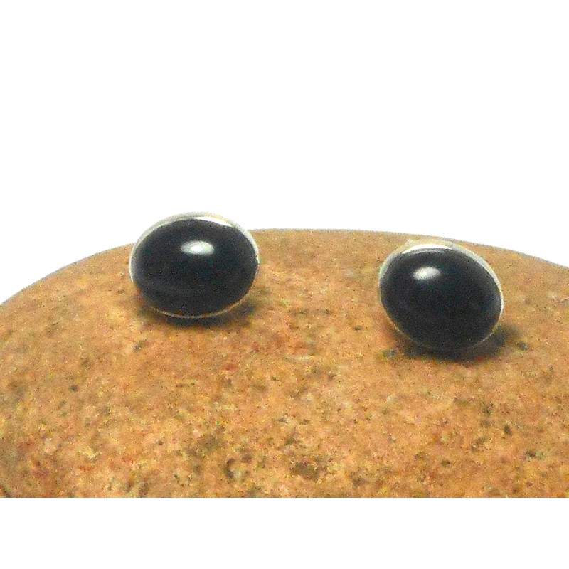 Sterling Silver Black Onyx Stud Earrings - 8x10mm, Onyx