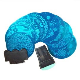 Nail Stamping Plates Set, 10 Pieces Nail Image Stamping Plates with 1 Stamp, Manicure Printing Tool for DIY Nail Art Designs (Green)