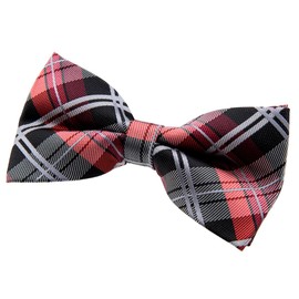 Retreez Men Elegant Classic Plaid Check Woven Microfiber Pre-tied Bow Tie (5") - Black and Red