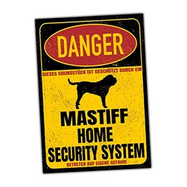 Mastiff English Sign Danger Security System Door Sign Dog Sign