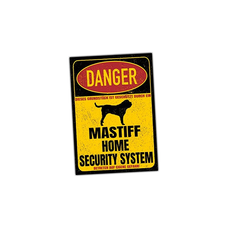 Mastiff English Sign Danger Security System Door Sign Dog Sign